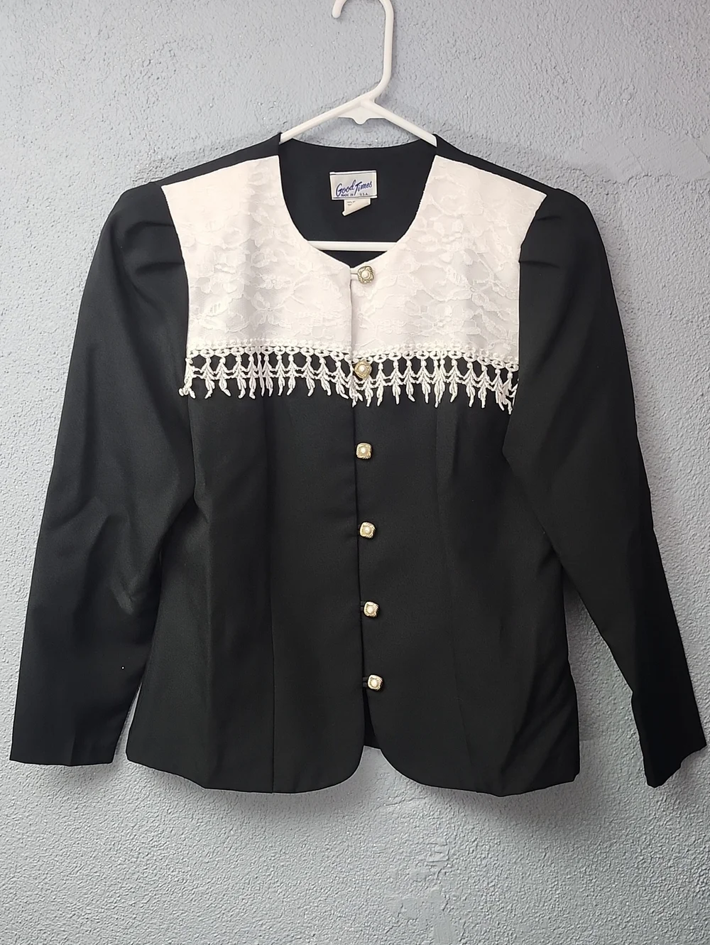 Black Blazer with White Lace Yoke